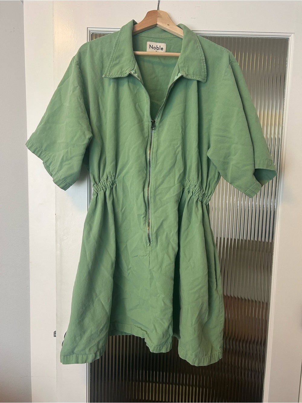 Noble Utility Dress - Green Zip-Front Short Sleeve